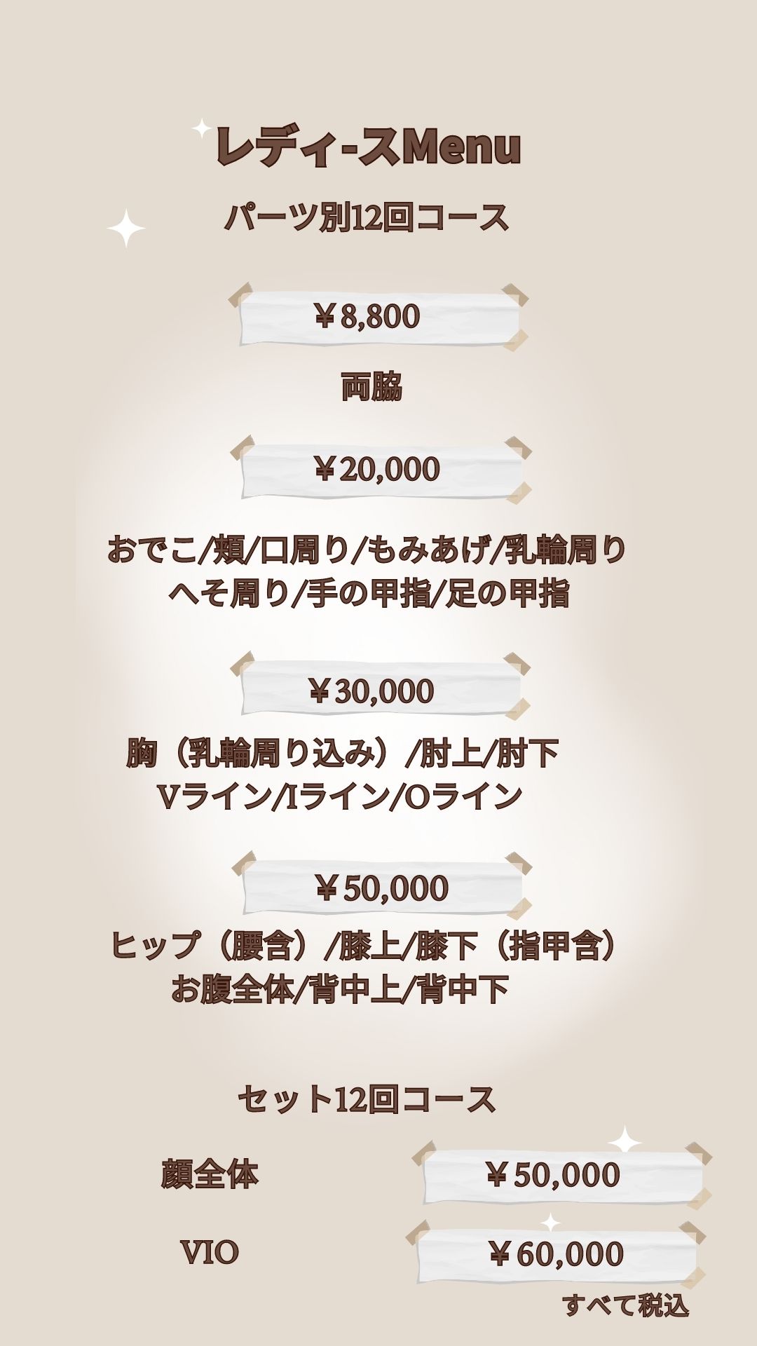 パーツ別12回料金表